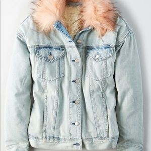 American Eagle Womens Faux Fur Sherpa Denim Jacket